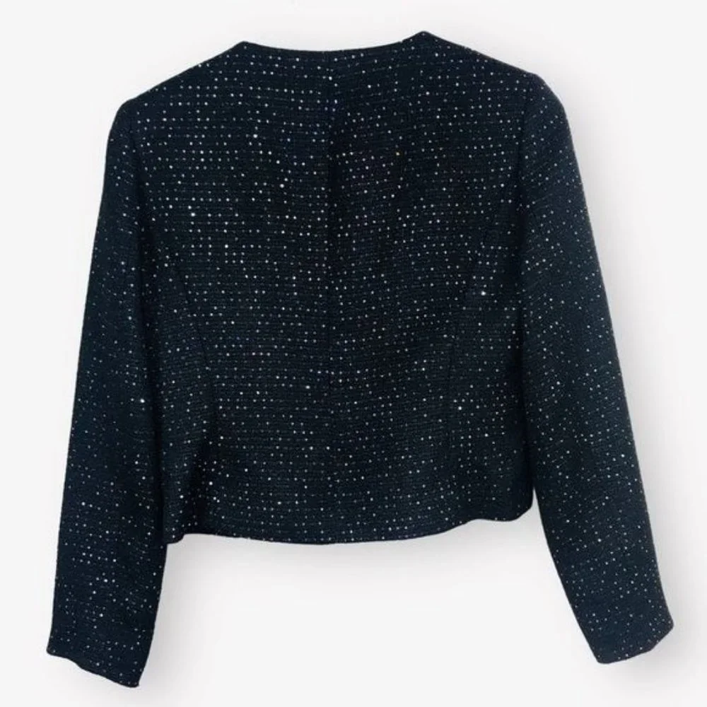 Nine West Black Tweed Sequin Cropped Blazer Jacket Women's Size 2